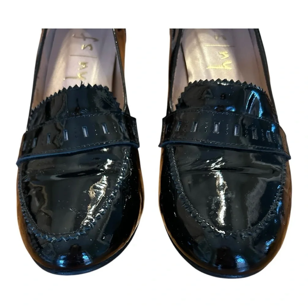 FS NY Classic Black Patent Leather Round-Toe Loafer Heels for Women‎ SZ 8